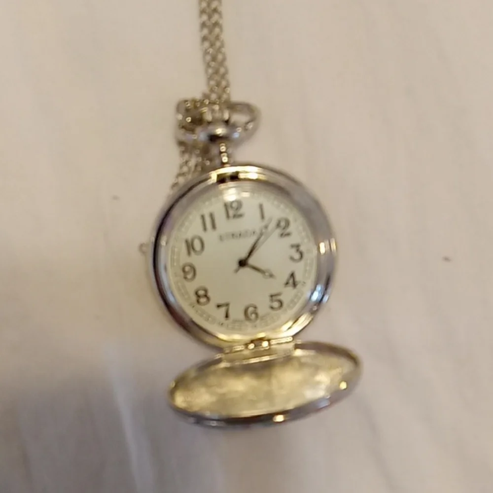 Strada Colorful Floral Pocket Watch with Silver Chain. Needs Battery - Picture 3 of 5